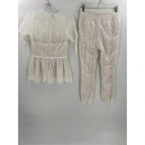Luba by Hannah Payne Ivory Mesh Lace Peplum Babydoll Blouse SZ 0 Pants Size 4 - Picture 2 of 16